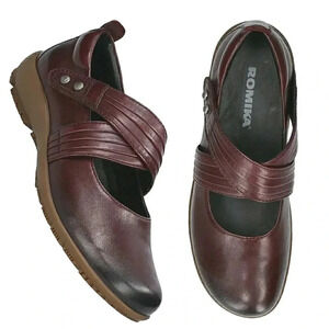 Romika 9 Mary Jane Burgundy Leather Arch Support Yoko Adjustable Strap New